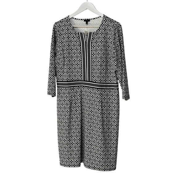 Talbots Womens Petite XLarge Stretch Black White Geo Print Sheath Dress NEW - Picture 1 of 11